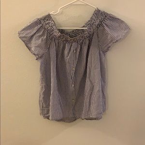 Blue and white striped off shoulder top